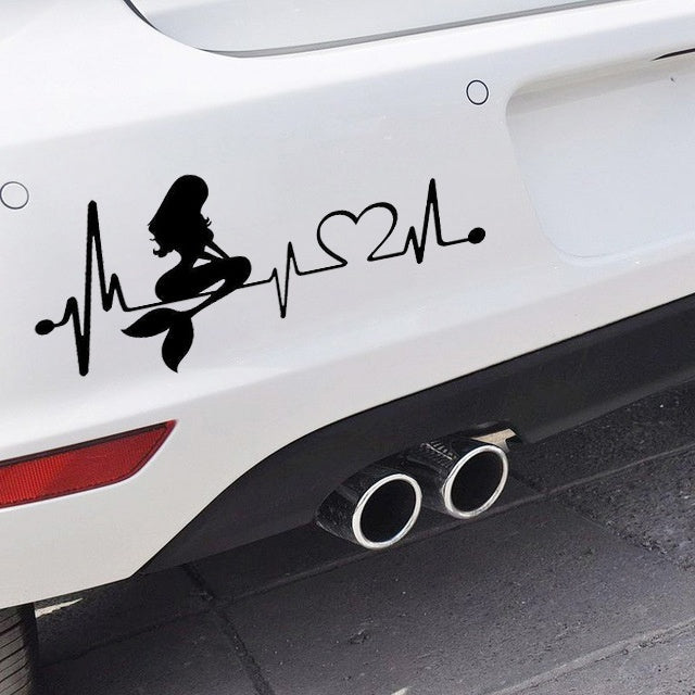2018 NEW 1PCS 18.2cm*9.1cm PVC Vinyl Art Waterproof Removable  Mermaid Heartbeat Lifeline  Motorcycle Car Sticker Black White