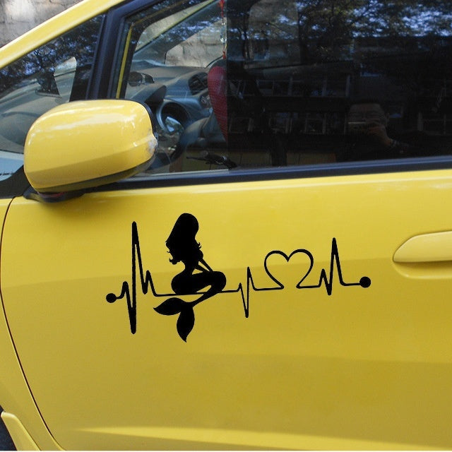 2018 NEW 1PCS 18.2cm*9.1cm PVC Vinyl Art Waterproof Removable  Mermaid Heartbeat Lifeline  Motorcycle Car Sticker Black White