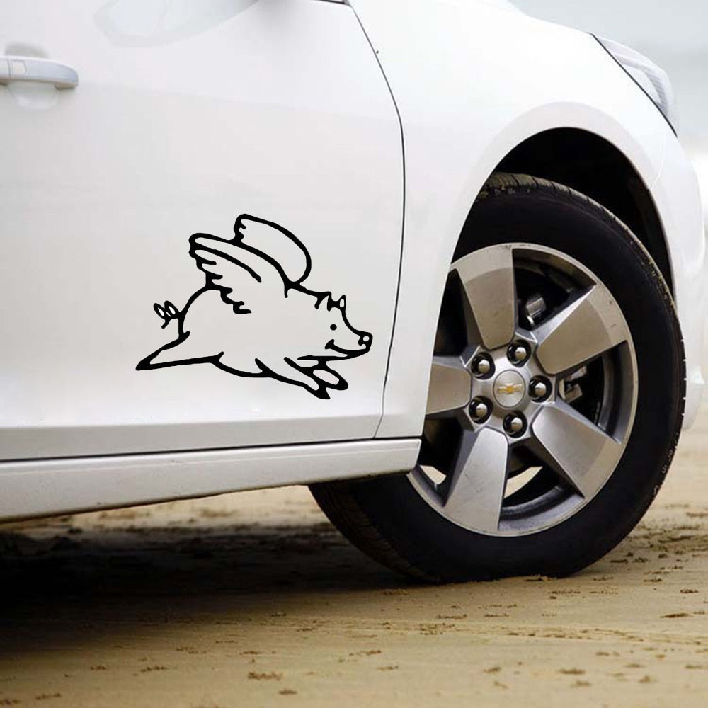 High-quality 1PCS 16.5*12.9CM Lovely Flying Pig Funny Vinyl Car Styling JDM Car Stickers And Decal