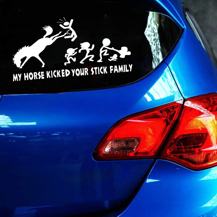 1pcs 10*20cm PVC My horse kicked your stick family Funny Car Decals Car Styling Motorcycle Sticker