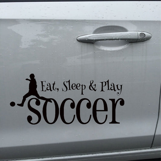 New Hot 1PCS 22.9CM*10.4CM Eat Sleep Play Soccer Sport Decal Bumper Sticker For Car Stickers Decal Motorcycle Stylings Black