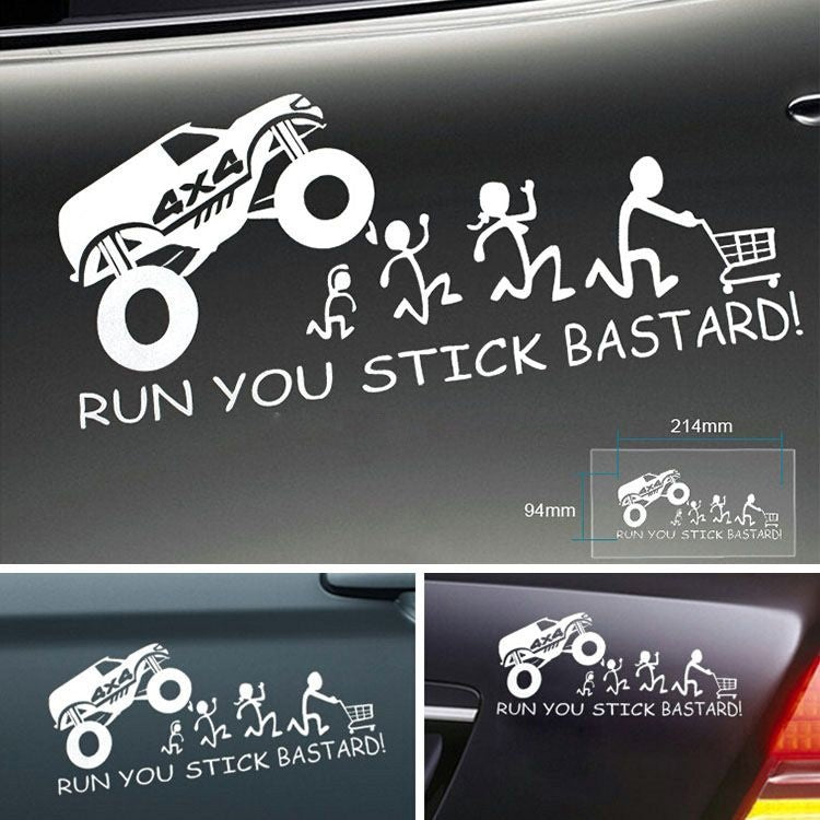 New Fashion 1PCS 10*21cm Funny Car Sticker RUN U STICK BASTARDS Funny Family Vinyl Decal Moto Decorative Sticker Car Styling