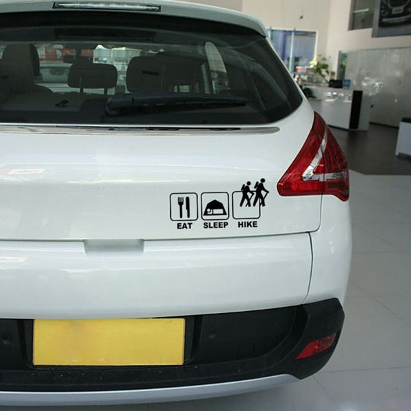 1PCS 22*9CM Eat Sleep Hike Outdoor Sports and Leisure Happy Life Car Sticker for Camper Van Truck Door Waterproof Vinyl Decal