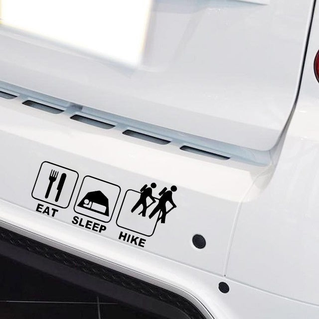 1PCS 22*9CM Eat Sleep Hike Outdoor Sports and Leisure Happy Life Car Sticker for Camper Van Truck Door Waterproof Vinyl Decal