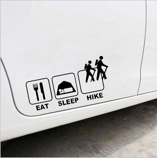 1PCS 22*9CM Eat Sleep Hike Outdoor Sports and Leisure Happy Life Car Sticker for Camper Van Truck Door Waterproof Vinyl Decal