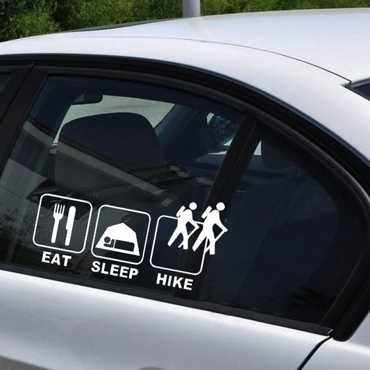 1PCS 22*9CM Eat Sleep Hike Outdoor Sports and Leisure Happy Life Car Sticker for Camper Van Truck Door Waterproof Vinyl Decal