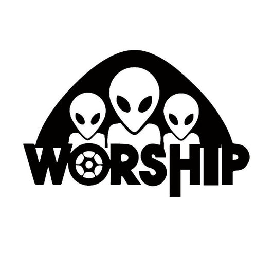 New Fashion 1PCS 16cm x 8cm Alien Worship Cute Cartoon Funny Car Sticker For Truck Window Bumper Auto SUV Door Vinyl Decal
