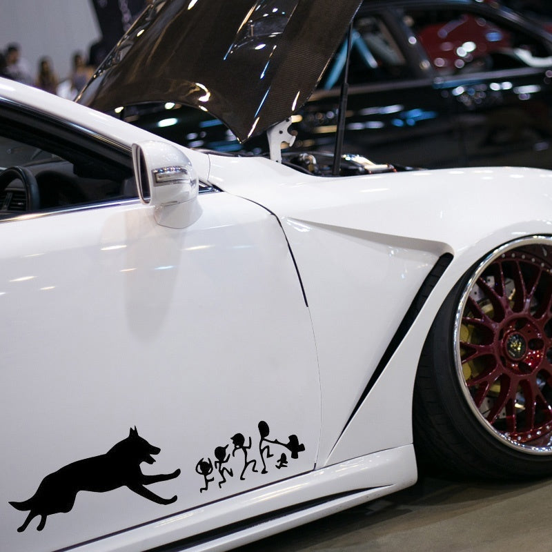 New Brand 1PCS 17.8*5CM  Wolf Chasing People Car Stickers Creative PVC Vinyl Decal Car Styling Bumper Accessories Black White