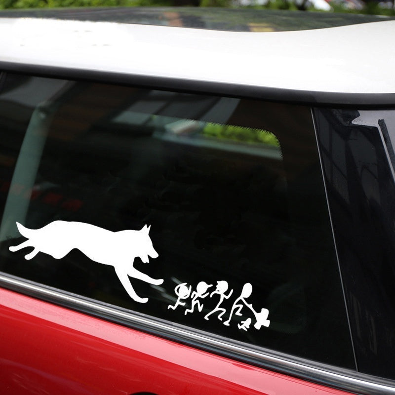 New Brand 1PCS 17.8*5CM  Wolf Chasing People Car Stickers Creative PVC Vinyl Decal Car Styling Bumper Accessories Black White