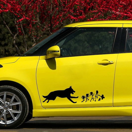 New Brand 1PCS 17.8*5CM  Wolf Chasing People Car Stickers Creative PVC Vinyl Decal Car Styling Bumper Accessories Black White