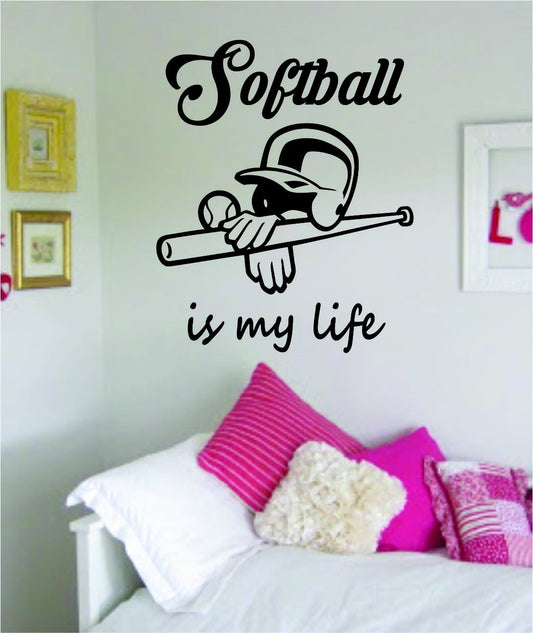 New Hot Softball Is My Life Version 2 Wall Decal Sticker Art Vinyl Sports Girls Teen Bat Ball Helmet