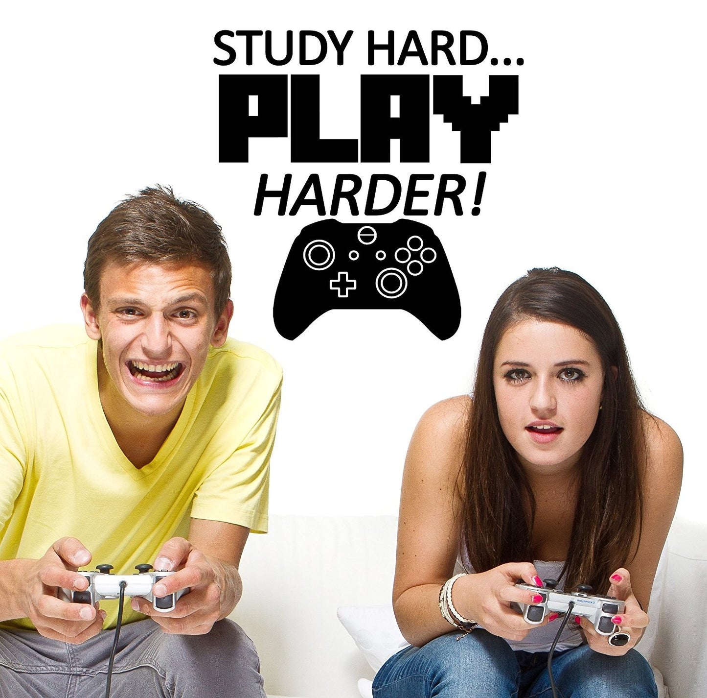 Fashion Study Hard Play Harder Decal is a Vinyl Wall Decal Sticker Displaying Awesome Video Game Art- Enjoy Your Video Gaming with this Study Hard Poster- Be the Best Video Game Nerd