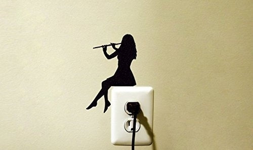 2pcs High-quality Flute Music Decal Vinyl Sticker Sitting Girl Jazz Classical Instrument Laptop