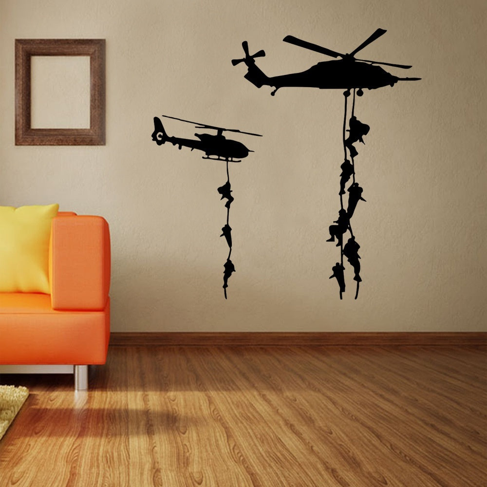High-quality  Helicopter Army Sticker Adhesive Vinly Wall Art For Boys Bedroom Huge Marines Wall Stickers Home Decoration