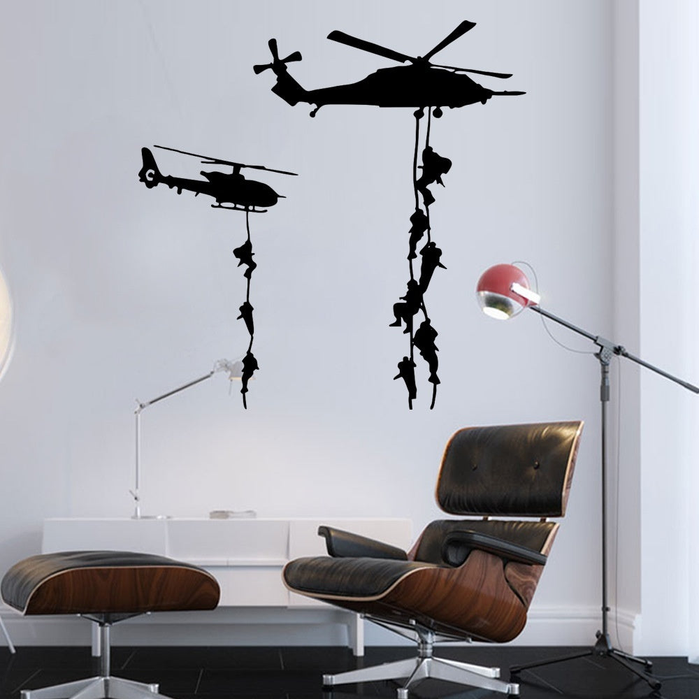 High-quality  Helicopter Army Sticker Adhesive Vinly Wall Art For Boys Bedroom Huge Marines Wall Stickers Home Decoration