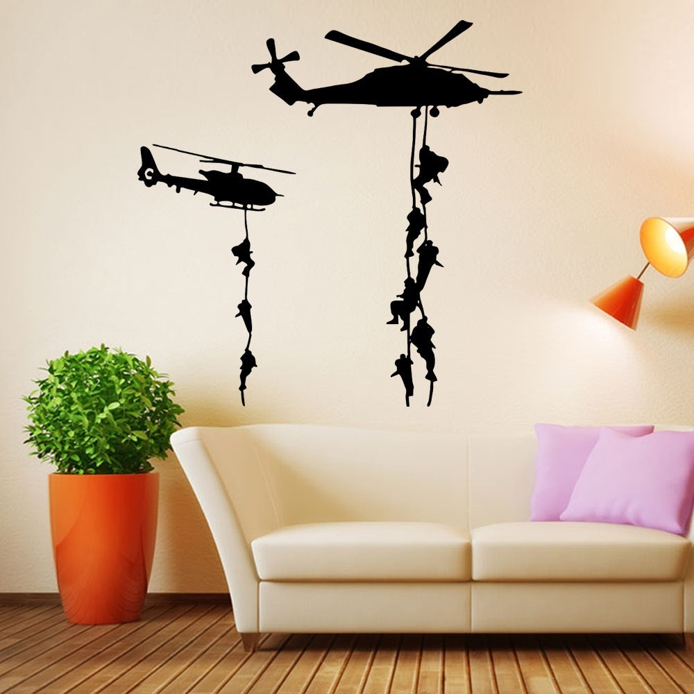 High-quality  Helicopter Army Sticker Adhesive Vinly Wall Art For Boys Bedroom Huge Marines Wall Stickers Home Decoration