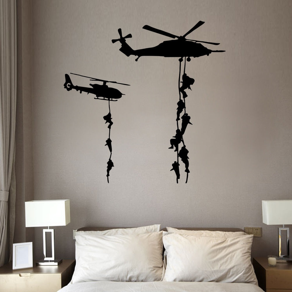 High-quality  Helicopter Army Sticker Adhesive Vinly Wall Art For Boys Bedroom Huge Marines Wall Stickers Home Decoration