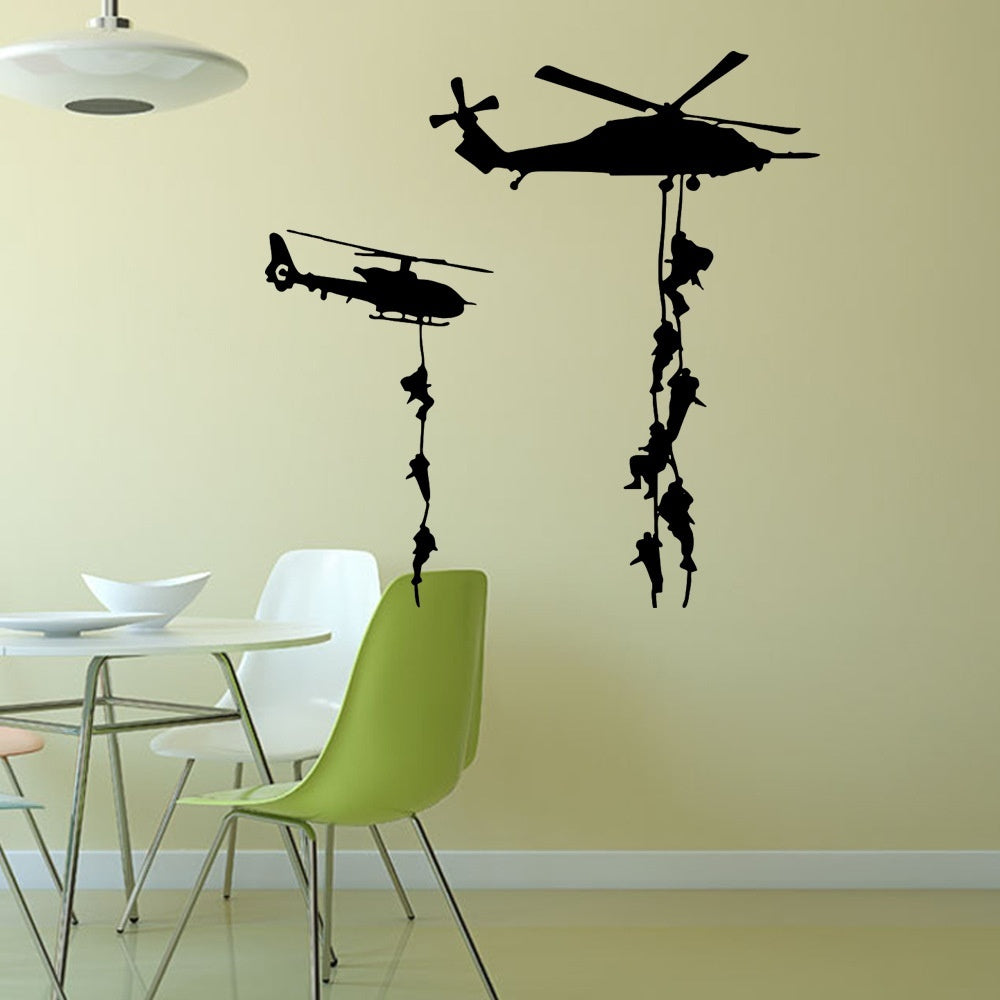 High-quality  Helicopter Army Sticker Adhesive Vinly Wall Art For Boys Bedroom Huge Marines Wall Stickers Home Decoration