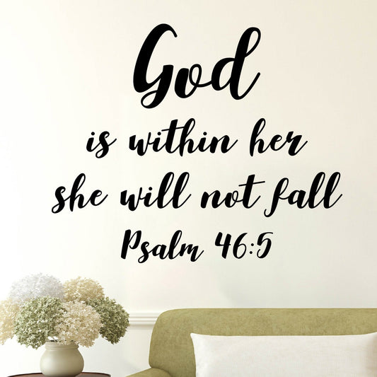 New Hot God Is Within Her She Will Not Fall Psalm 46:5 Vinyl Quotes Wall Stickers