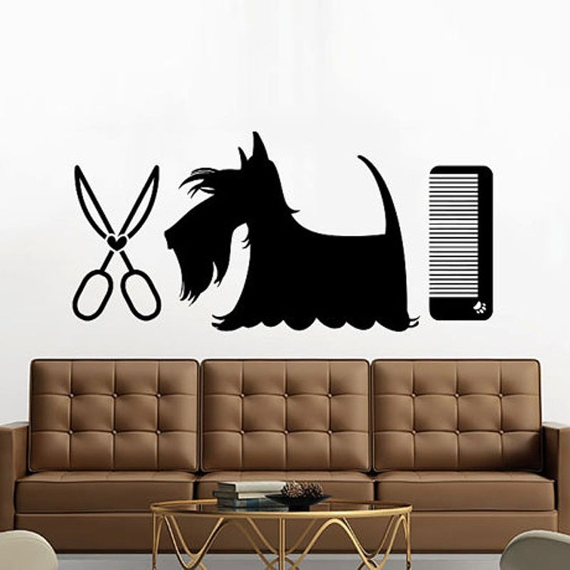 Grooming Salon Wall Decal Pet Shop Vinyl Sticker Dog Scissors Decor Interior Art Murals Window 27 CM x 60 CM