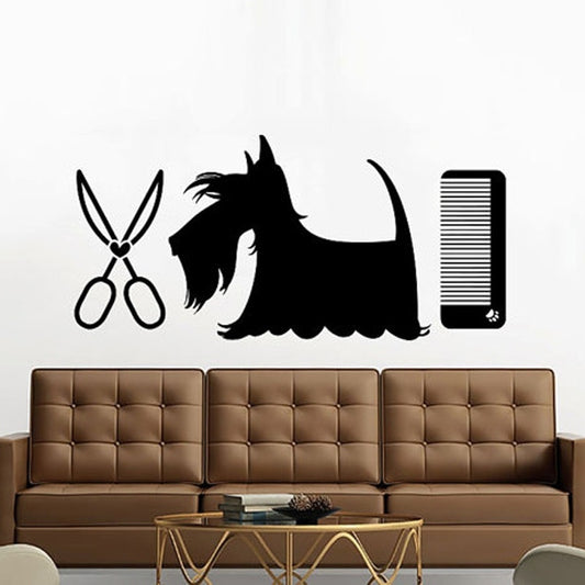 Grooming Salon Wall Decal Pet Shop Vinyl Sticker Dog Scissors Decor Interior Art Murals Window 27 CM x 60 CM