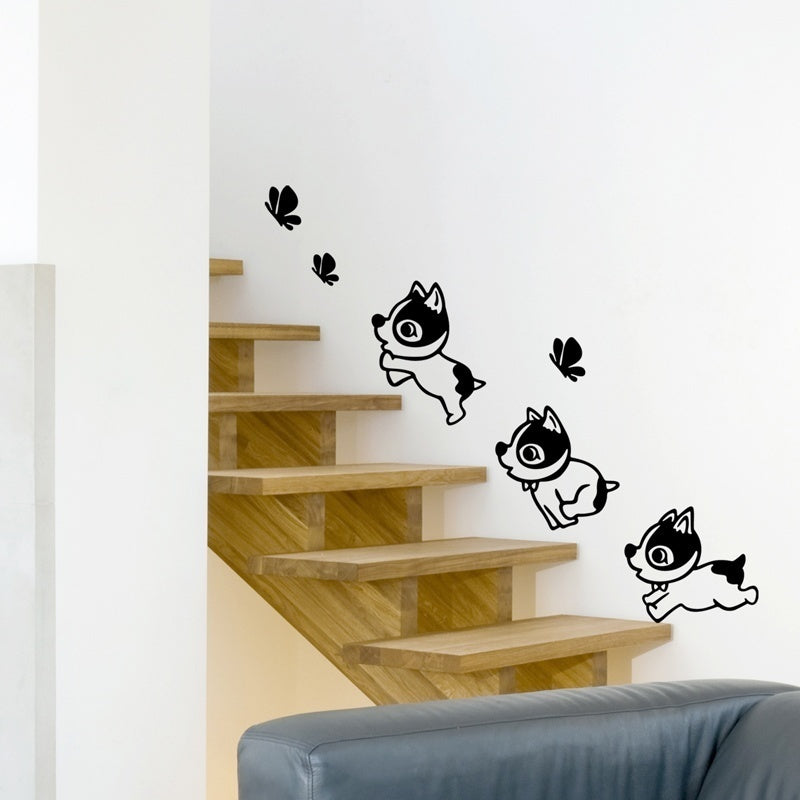 New Hot   Baby Dogs Puppies Butterfly Vinyl Wall Stickers Stairs Decor