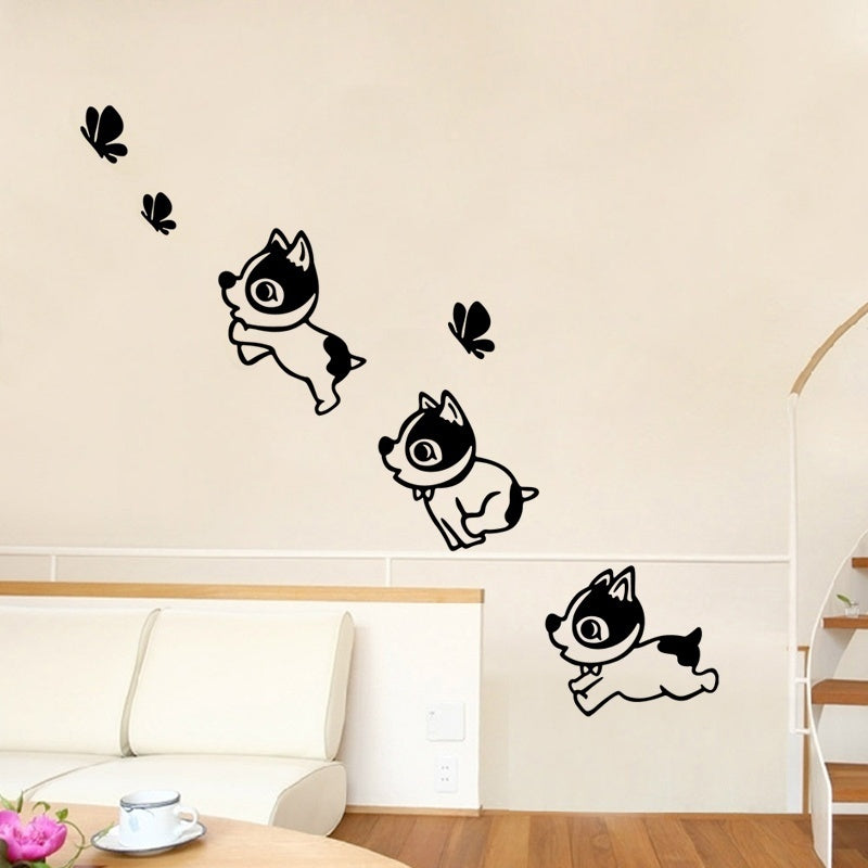 New Hot   Baby Dogs Puppies Butterfly Vinyl Wall Stickers Stairs Decor