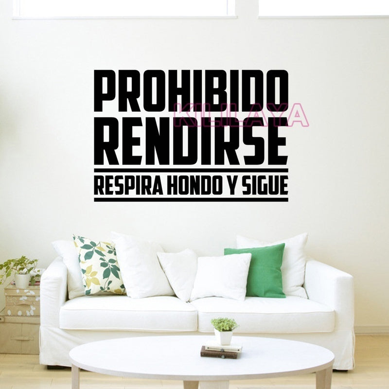 High-quality Vinyl Wall Stickers Spanish Quote Prohibido Rendirse Wall Decals Wall Art Home Decor Wallpaper for Living Room House Decoration
