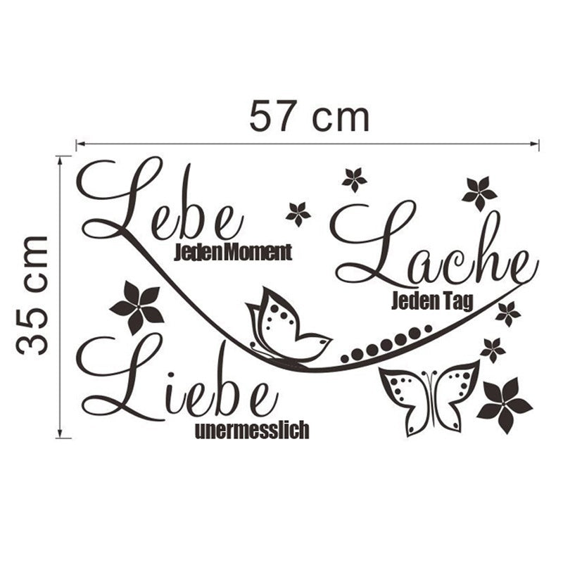 Fashion  Aufkleber WANDTATTOO Lebe Lache Liebe Wandaufkleber Schmetterlinge Blumen