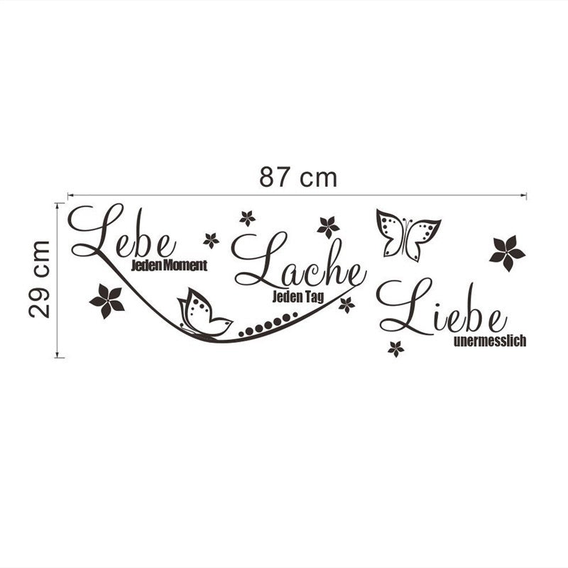 Fashion  Aufkleber WANDTATTOO Lebe Lache Liebe Wandaufkleber Schmetterlinge Blumen