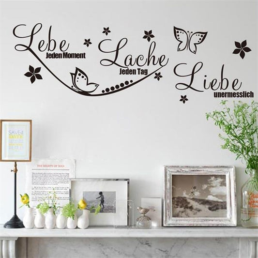 Fashion  Aufkleber WANDTATTOO Lebe Lache Liebe Wandaufkleber Schmetterlinge Blumen