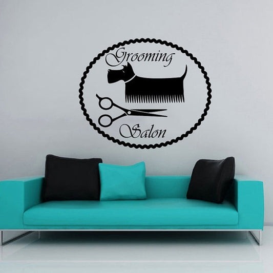 Grooming Salon Wall Pet Shop Vinyl Sticker Decals Dog Scissors Decor Interior Art Murals Window