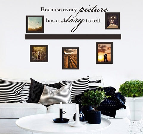 2018 NEW   Removable Po Frame Wall Sticker Black Vinyl Decals Because Every Picture Has A Story To Tell Stickers Home Decor Living Room