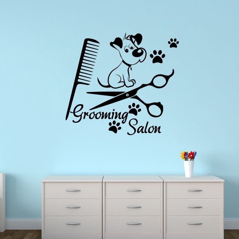 High-quality  Wall Decal Grooming Salon Decals Pet Dog Scissor Vinyl Sticker Mural Decor