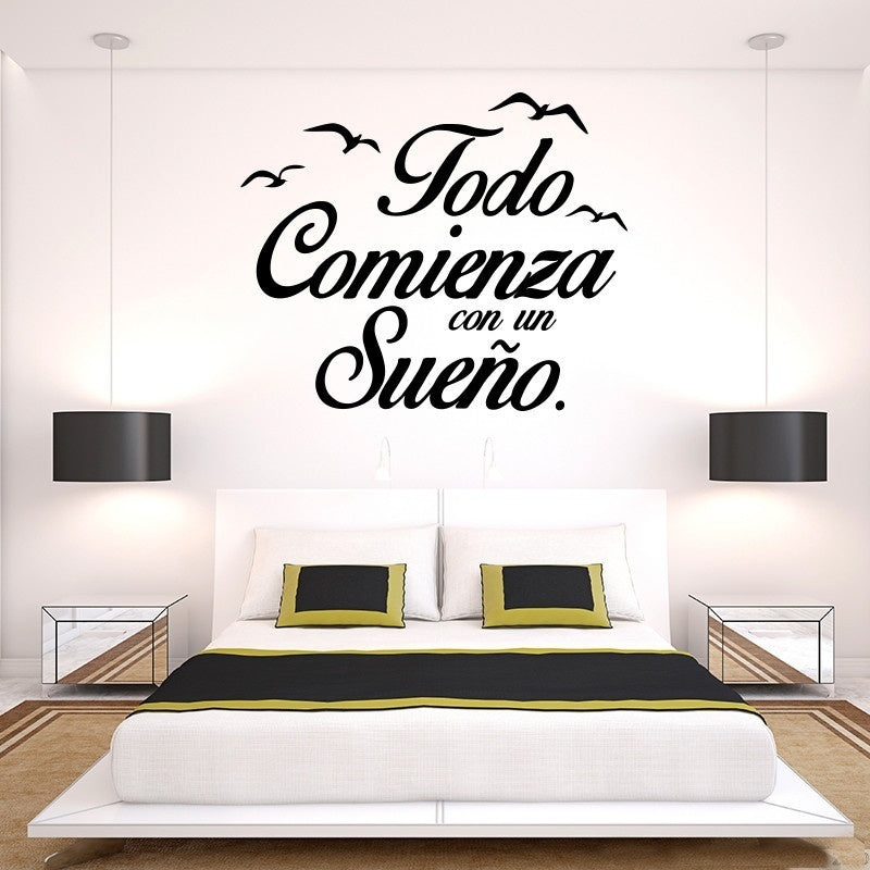 New Hot  Wall Stickers Spanish Quote  Birds Letterings Wall Decals Wall Art Home Decor