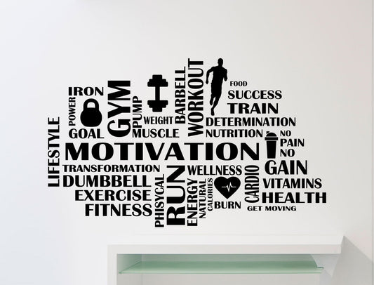New Hot   Gym Motivation Wall Decal Fitness Words Cloud Sport Gymnastics Training Graphics Vinyl Sticker Room Interior Art Decor