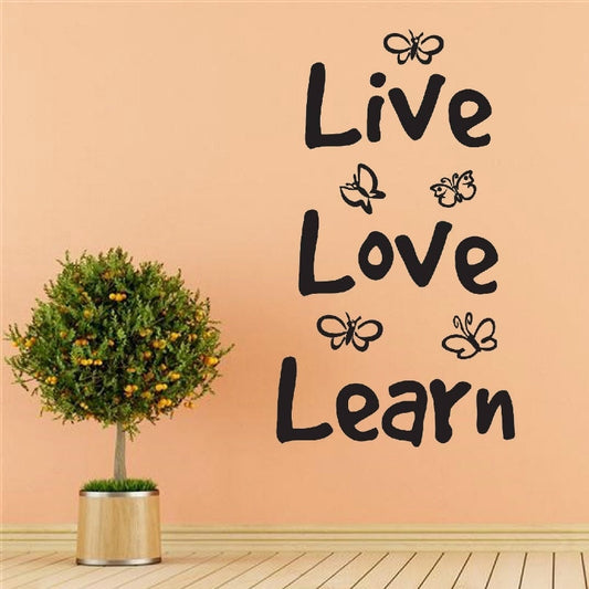 Hot  LIVE LOVE LEARN Butterfly Quote Wall Art Stickers Wall Decal Home DIY Decoration Wall Mural Removable Room Decor Wall Stickers