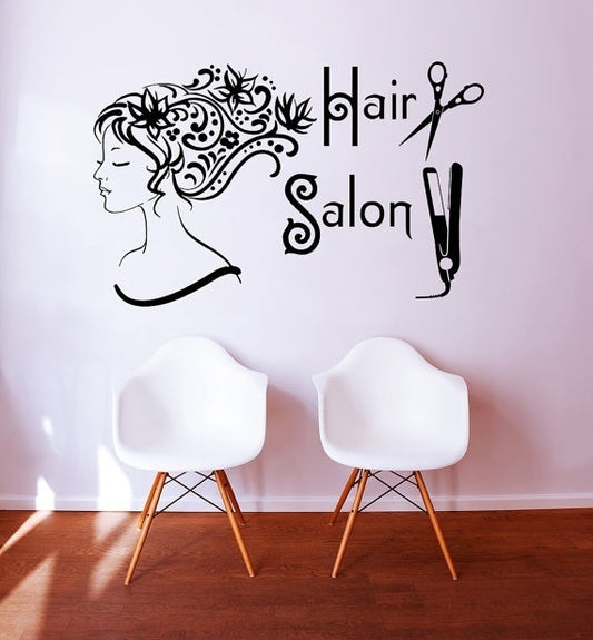 2018 NEW  Vinyl wall Sticker Decals Art Home Decor Design Mural Hair Beauty Salon Nail Girl Woman Scissors
