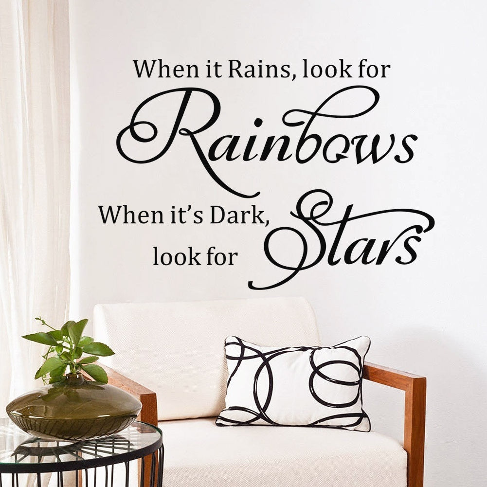 New Brand   When it rains Look for Rainbows Wall Quote Saying Art Vinyl Decals Mural Sticker