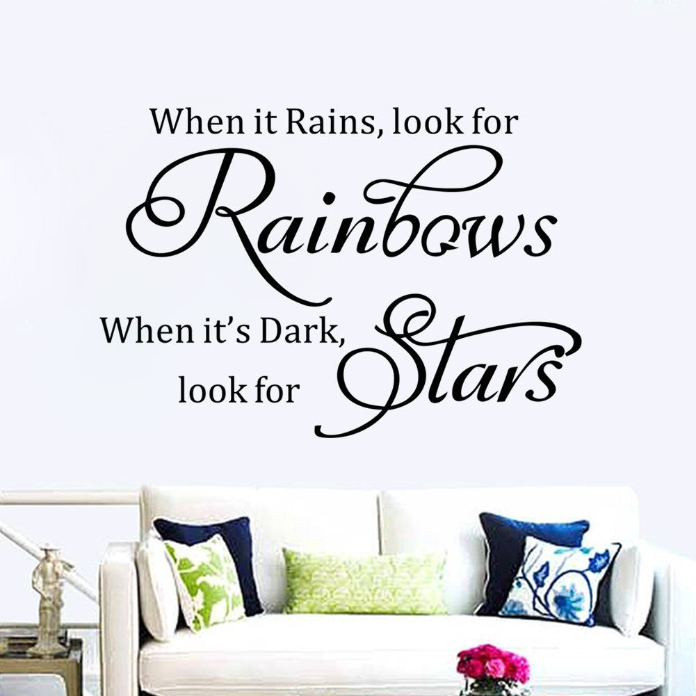 New Brand   When it rains Look for Rainbows Wall Quote Saying Art Vinyl Decals Mural Sticker