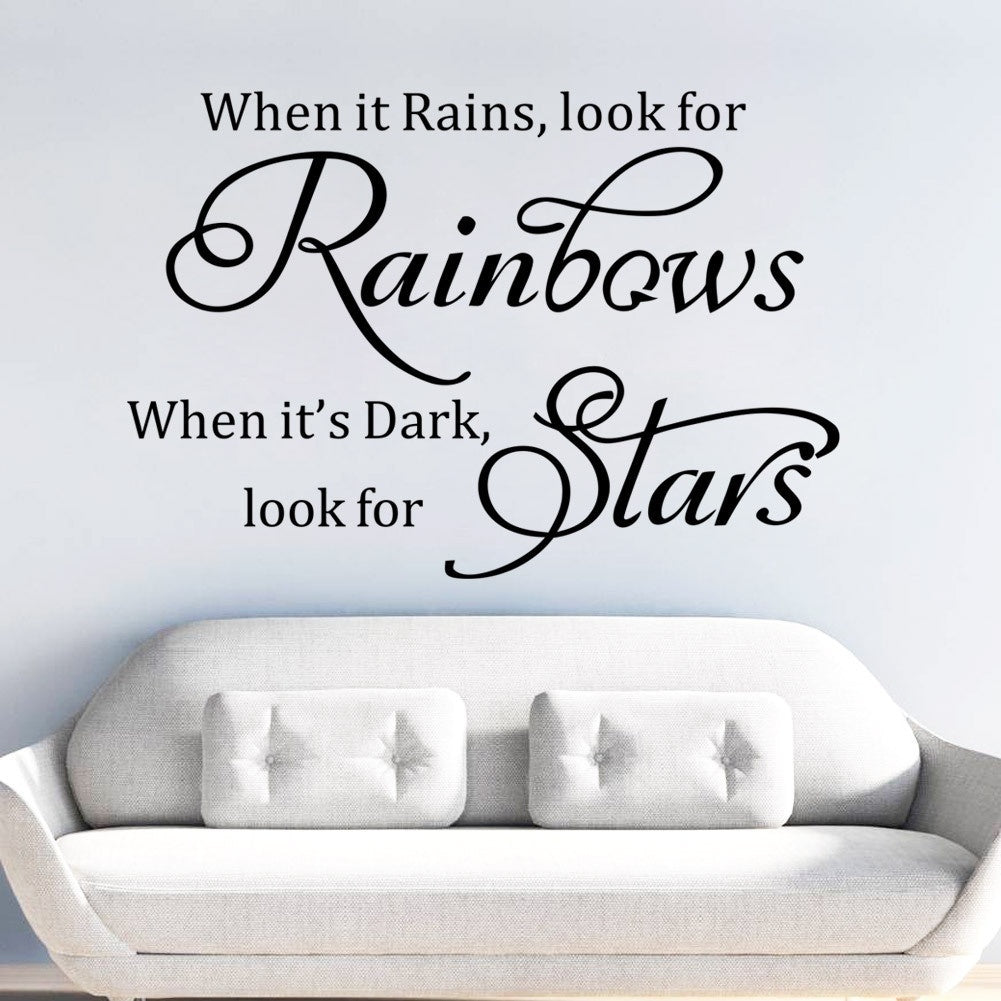 New Brand   When it rains Look for Rainbows Wall Quote Saying Art Vinyl Decals Mural Sticker