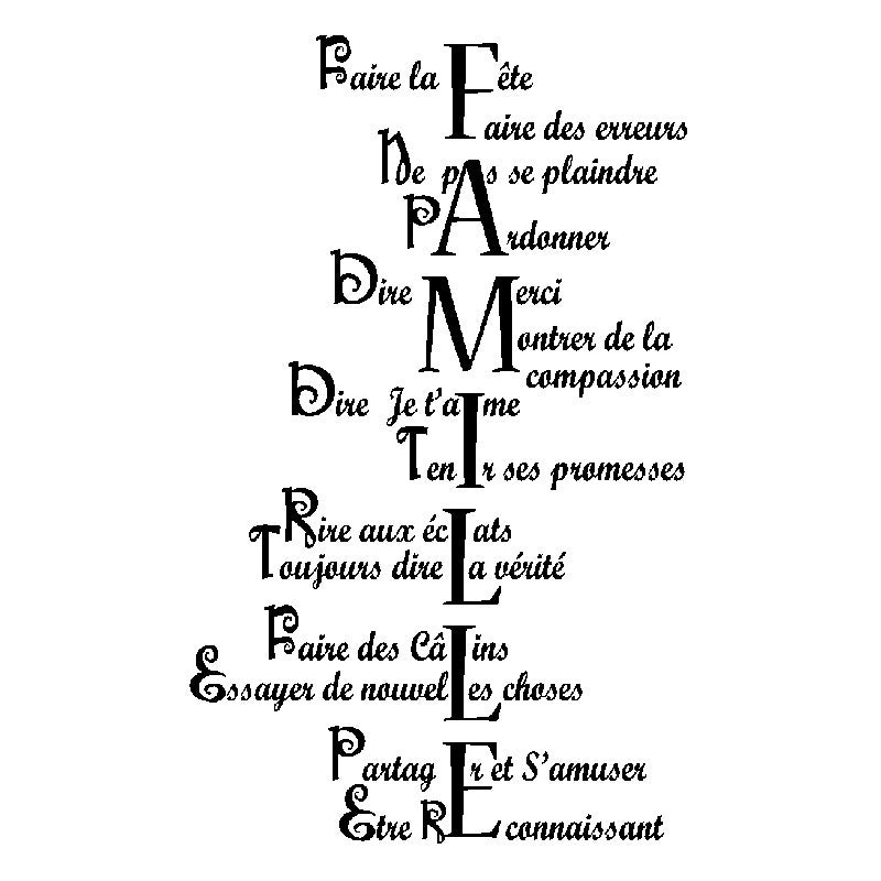 High-quality French Pattern family quote wall sticker for living room home decor