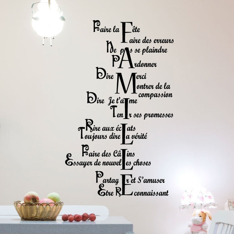 High-quality French Pattern family quote wall sticker for living room home decor