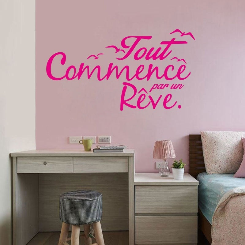 Stickers Muraux Citation-Tout Commence Par Un Rêve