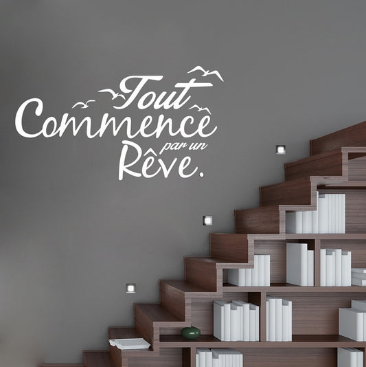 Stickers Muraux Citation-Tout Commence Par Un Rêve