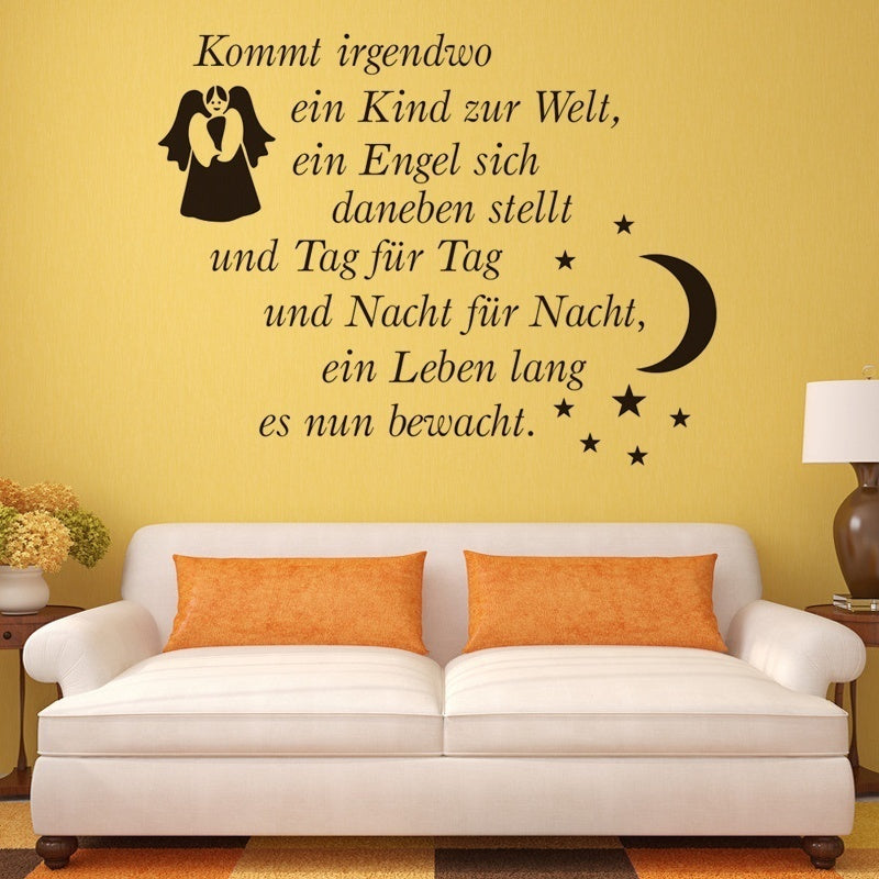 Fashion Kommt irgendwo ein Kind Wandtattoo Angel zur Geburt Neugeboren Wunschnamen decor