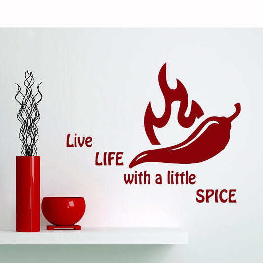 New Hot   Pepper Live life with little Spice Wall Art Stickers Wall Decal Home DIY Decoration Wall Mural Removable Room Decor Wall Stickers