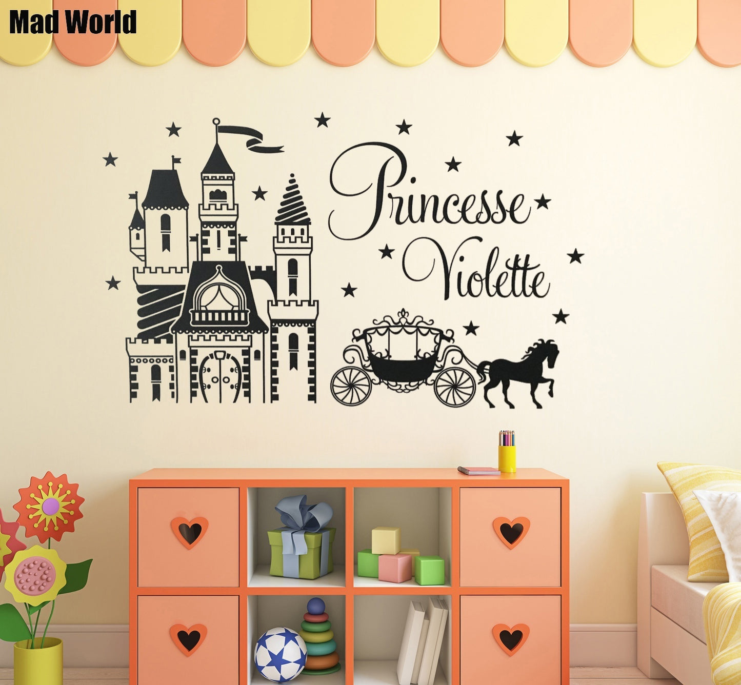 New Hot  Personalized Custom Name PRINCESS CASTLE HORSE Wall Art Stickers Wall Decal Home DIY Decoration Wall Mural Removable Room Decor Wall Stickers