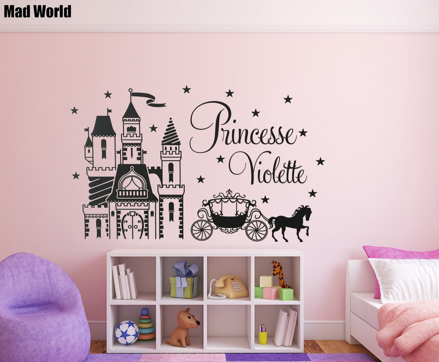 New Hot  Personalized Custom Name PRINCESS CASTLE HORSE Wall Art Stickers Wall Decal Home DIY Decoration Wall Mural Removable Room Decor Wall Stickers
