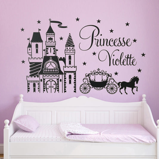 New Hot  Personalized Custom Name PRINCESS CASTLE HORSE Wall Art Stickers Wall Decal Home DIY Decoration Wall Mural Removable Room Decor Wall Stickers